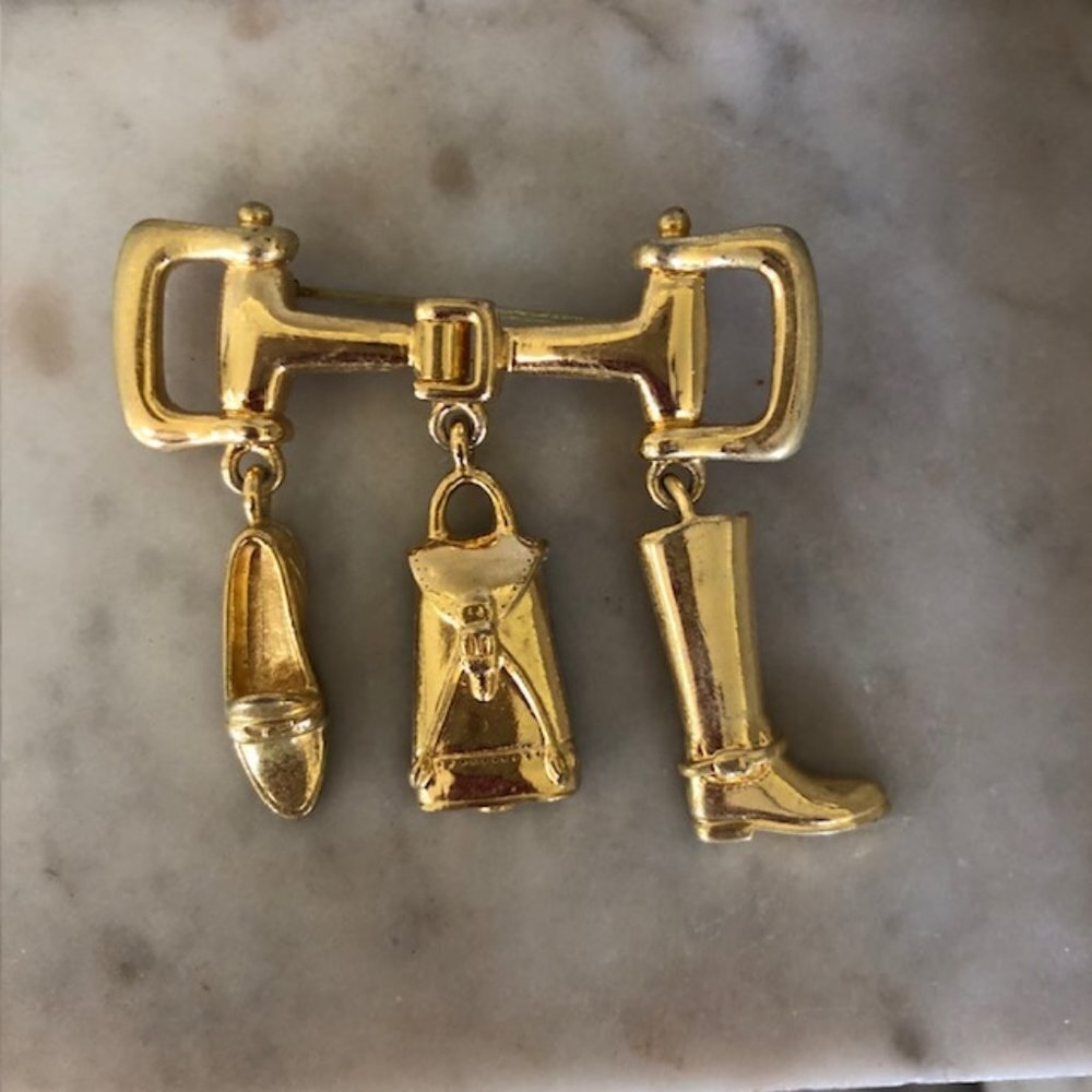 ETIENNE AIGNER Boot, Saddle Bag, Loafer, Bit Brooch/PinGold Tone Vintage…